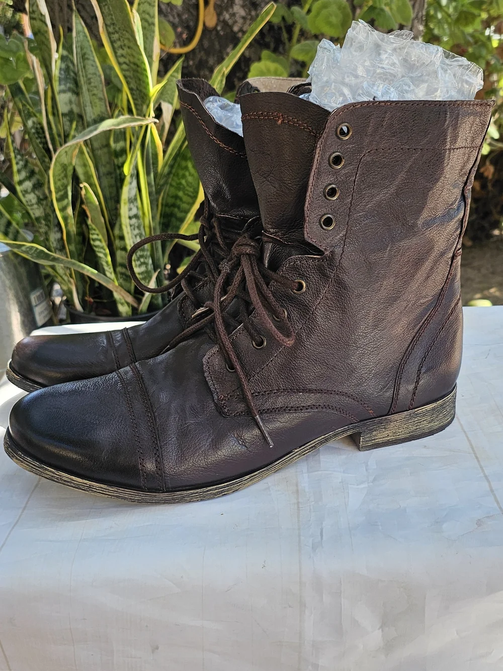 Steve Madden Troopah Men's Brown Leather Lace-Up Combat Boots